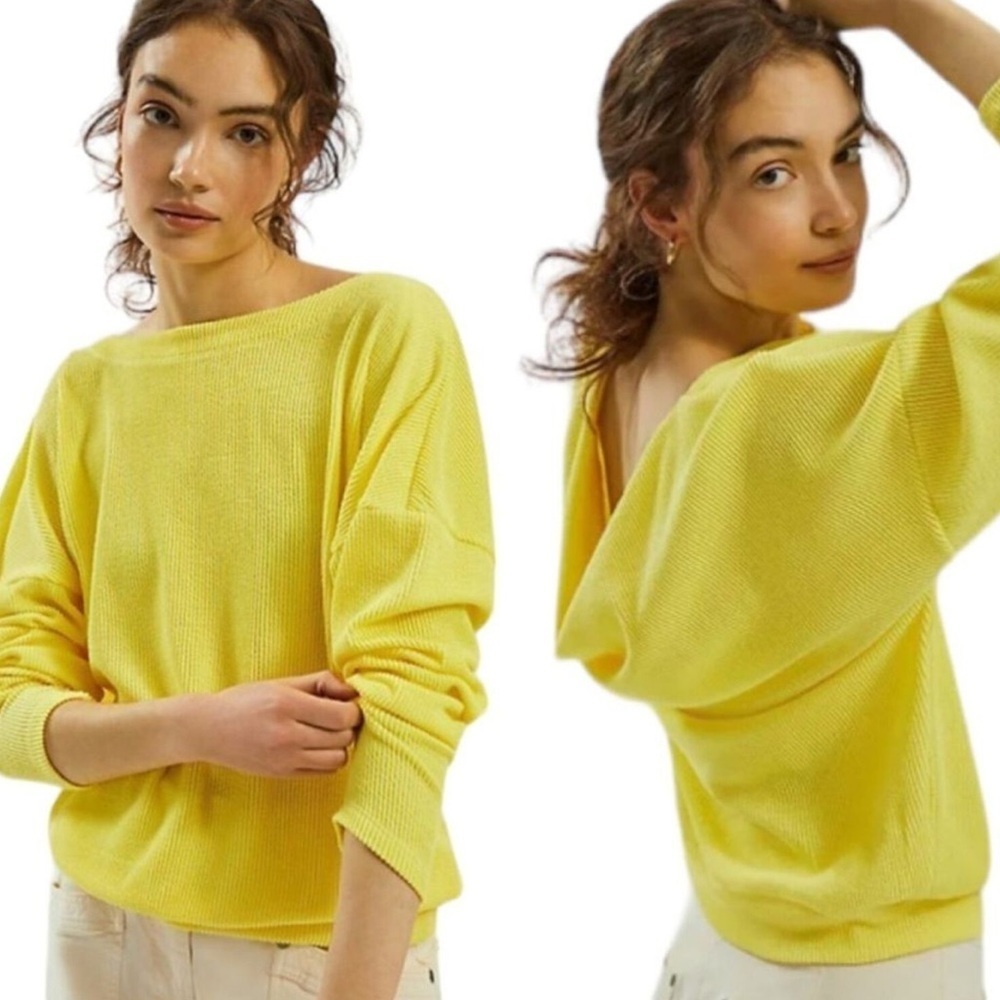 Anthropologie Maeve XS Yellow Kasi Ribbed Knit Draped Back‎ Sweater Dopamine